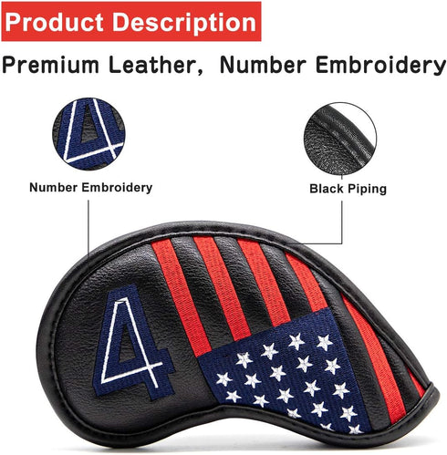 Golf Iron Head Covers Set, USA American Flag Iron Headcover Wedge Cover for PXG0311
