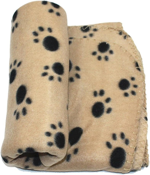 Puppy Blanket Paw Prints Pet Cushion - Small Dog Cat Bed, Soft Warm Sleep Mat (Beige, S)