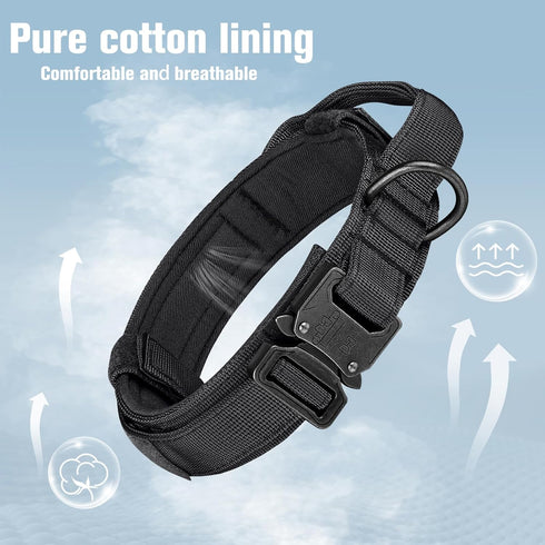 Tactical Dog Collar, Adjustable Nylon Collar with Control Handle, Heavy Metal Buckle for Medium & Large Dogs