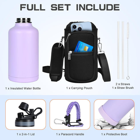 Insulated Water Bottle 64 oz, Half Gallon Cold Jug, BPA Free Stainless Steel with Straw/Chug 2-in-1 Lid