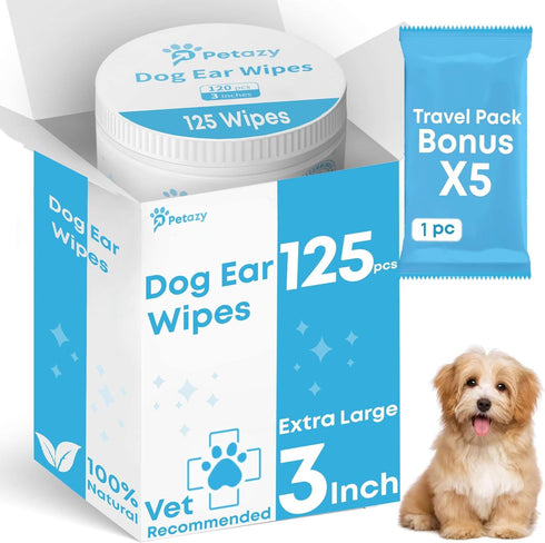 Unscented Dog Ear Wipes | Natural Cleaning Puppy Ear Wipes for Dogs | Remove Dirt Wax Itch Odor | 125 XL Pcs