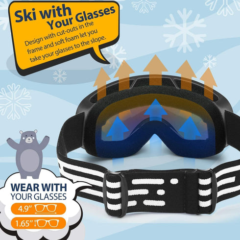 Kids Ski Goggles, Snow Ski Goggles for Youth and Teens Boys and Girls Ages 5-14