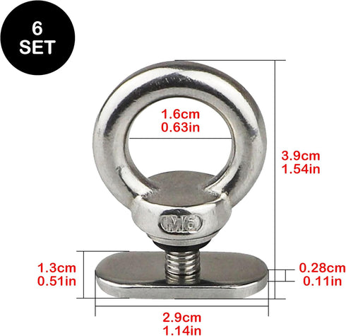 Stainless Steel Kayak Track Mount Tie Down Eyelet Rail for Kayak Canoe Boat, 6 Packs