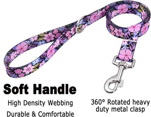 Dog Collar and Leash Set - Bohemia Floral Tribal Patterns, Soft Adjustable Collar for Small Medium Large Dogs