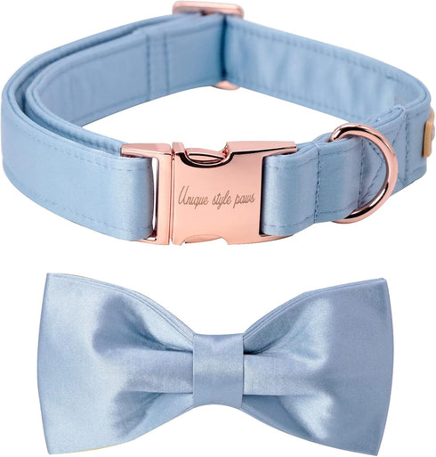 Unique Style Paws Dog Collar, Blue Silk Collar with Bow, Soft Bowtie Adjustable Pet Collar Gift for Small Female or