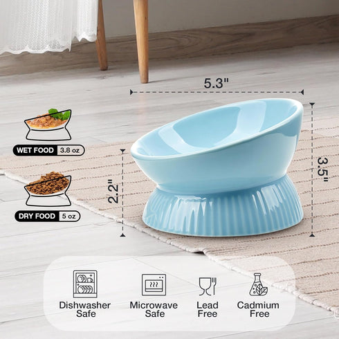 Elevated Cat Bowl, Ceramic Tilted Food Bowl, Anti Vomiting, Dishwasher Safe for Indoor Cats