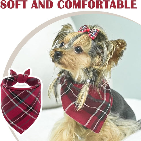 PUPTECK Leather Dog Christmas Collar for Small Dogs, XS Puppy Bandana Costume Accessories for Girl Boy Bunny Cats Red,