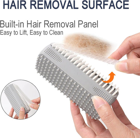 3-in-1 Triangular Dog Bath Brush for Dogs & Cats, Silicone Pet Grooming Brush with Deshedding Bristles, Massage Cones