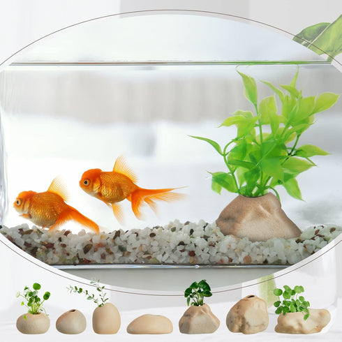 Norme 8 Pcs Ceramic Aquarium Plant Pots, Aquatic Cup Holder for Fish Tank Decorations