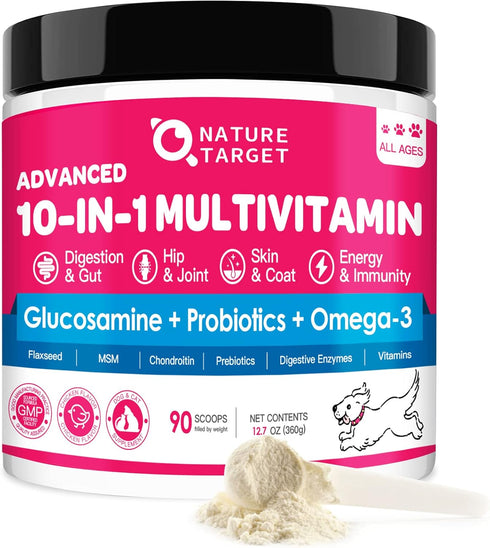 Dog Vitamins Powder, Probiotics & Digestive Enzymes for Gut Health, Complete Supplement for Joint & Skin Support