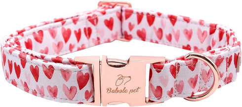 Valentine's Day Dog Collar for Medium Dogs, White Red Pink Love Collar with Safety Metal Buckle, Adjustable M-Neck