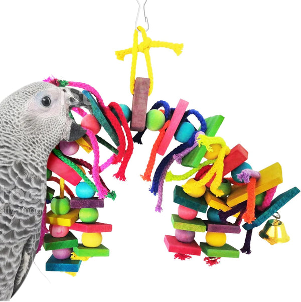 SunGrow Medium Chewing Parrot Toy, Colorful Chew Toy for Cockatoos, African Grey, Macaws, and Amazon Parrots