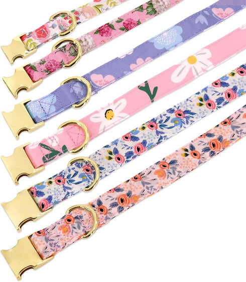 Beirui Cute Girl Dog Collar and Leash Set, Floral Collar with Flower for Small, Medium, Large Dogs, XS: Neck 8-12",