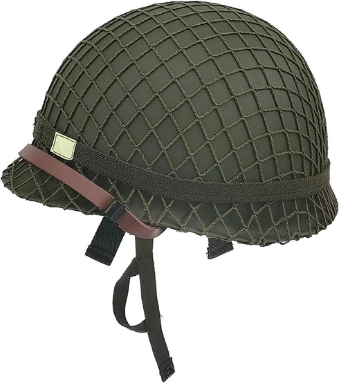 WW2 US Army M1 Helmet - Metal Steel Shell Replica with Net/Canvas Chin Strap/Cat Eye Band
