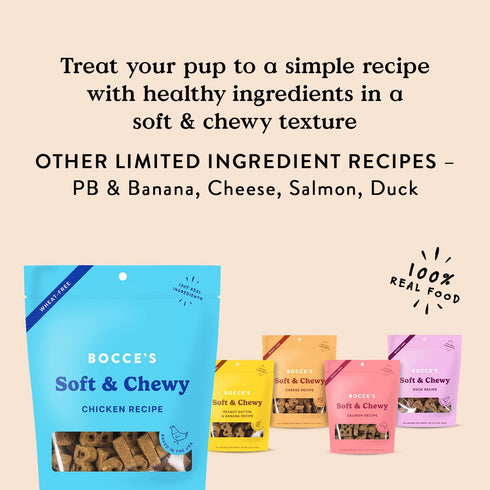 Bocce's Bakery Oven Baked Chicken Recipe Treats for Dogs, Wheat-Free, All-Natural Soft & Chewy Cookies, 6 oz