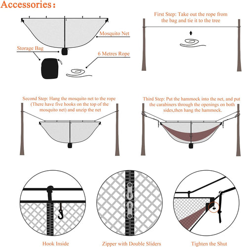 Hammock Net Camping Mosquito Net, Polyester Netting for 360 Degree Protection, Double Sided Zipper for Easy Access