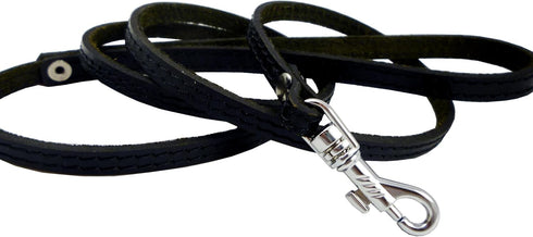 4' Genuine Leather Classic Dog Leash Black 3/8" Wide for Small Breeds and Puppies