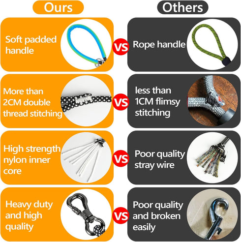 NTR 15FT Training Leash for Dogs, Nylon Rope with 2 Swivel Hooks and Soft Rubber Handle for Small Medium Large Dogs