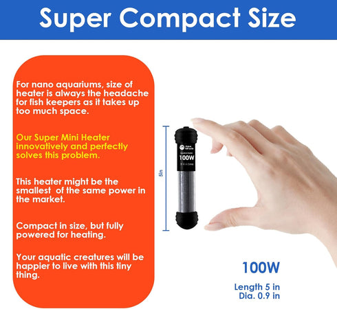AquaMiracle Upgraded 100W Small Aquarium Heater with Dry-Run Protection and Dual LED Display for 10-20 Gal