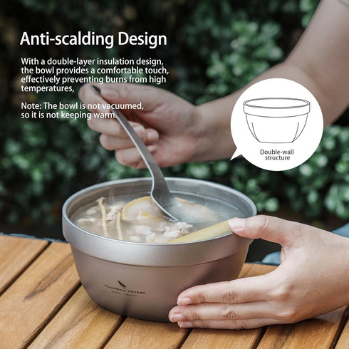 (800ml) Boundless Voyage Titanium Double Walled Bowl Oatmeal Rice Soup Yogurt Bowl Ultralight Portable Tableware