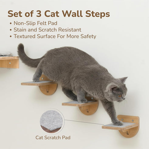 45LBS 3 Cat Wall Shelves with Non-Slips Steps, Space-Saving Mounted Cats Walls Furniture & Shelf with Washable Cushion