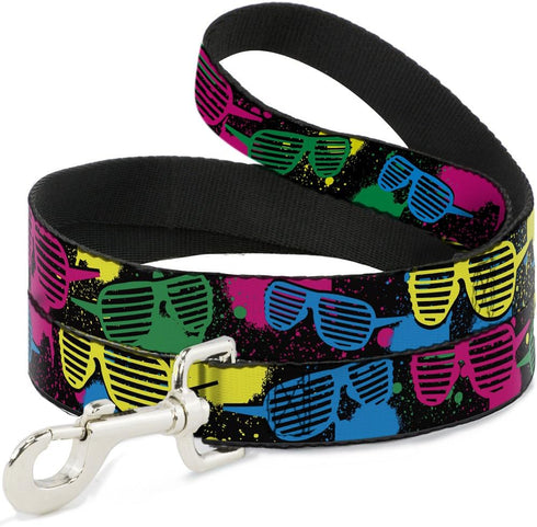 Eighties Shades Splatter Dog Leash Black Neon 4 Feet Long 1.5 Inch Wide