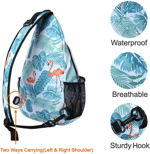 MOSISO Sling Backpack, Flamingo Travel Hiking Daypack, Rope Crossbody Shoulder Bag
