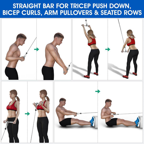 Yes4All Tricep Press Down Cable Machine Attachment Set, V-Shaped Bar, LAT Pull Down Straight Rotating Bar for Home Gym