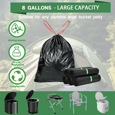 xinkerco 8 (50PCS) ortable Toilet Bags, Gallon Drawstring Biodegradable Camping Toilet Bags Leak-Proof Potty Bags