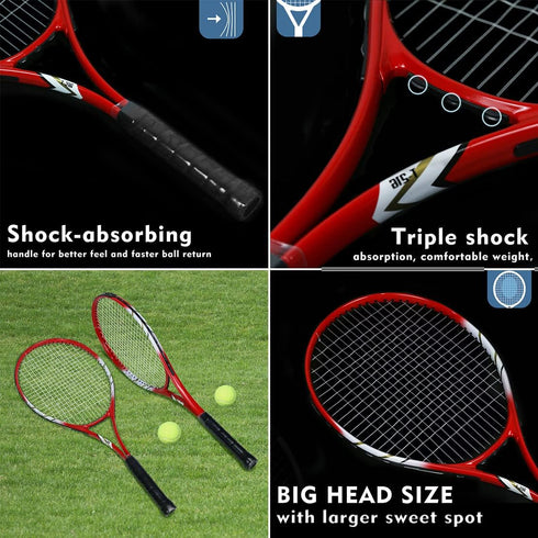 Pre-Strung Tennis Racket Set for 2 Players, 27 Inch Light Adult Racquets for Beginners with Balls, Overgrips, Carry Bag