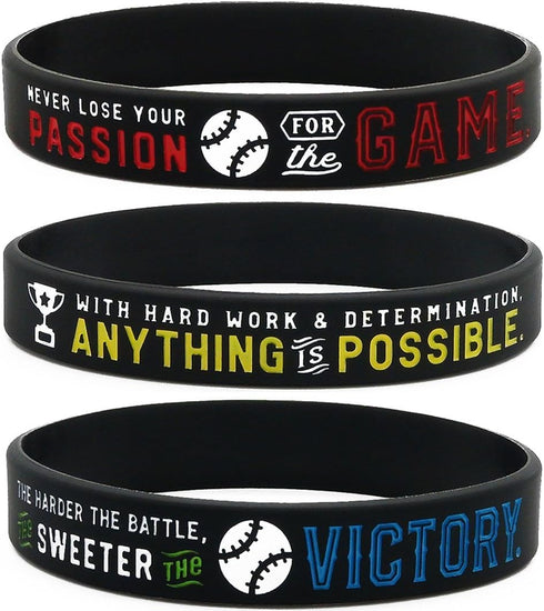 Inkstone 12-pack Baseball Motivational Silicone Bracelets - Wholesale Bulk Sports Gifts