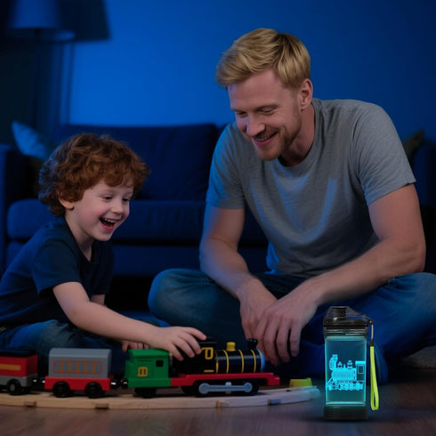 3D 14 OZ YuanDian Light Up Kids Water Bottle with Train Design- Tritan BPA Free - Cool Drinking Cups Gift for School