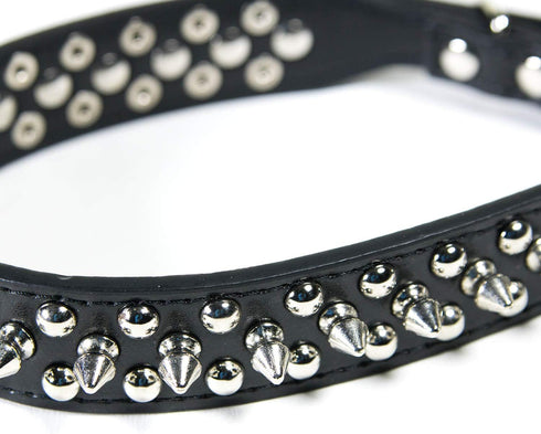 Spiked Dog Collar / Cat Collar, Studded Vegan Leather Pet Collar for Dogs and Cats (L, Black)