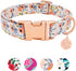Soft Cotton Dog Collar, Adjustable with Metal Buckle, Orange Floral Pendant for Small Medium Large Dogs (Large)