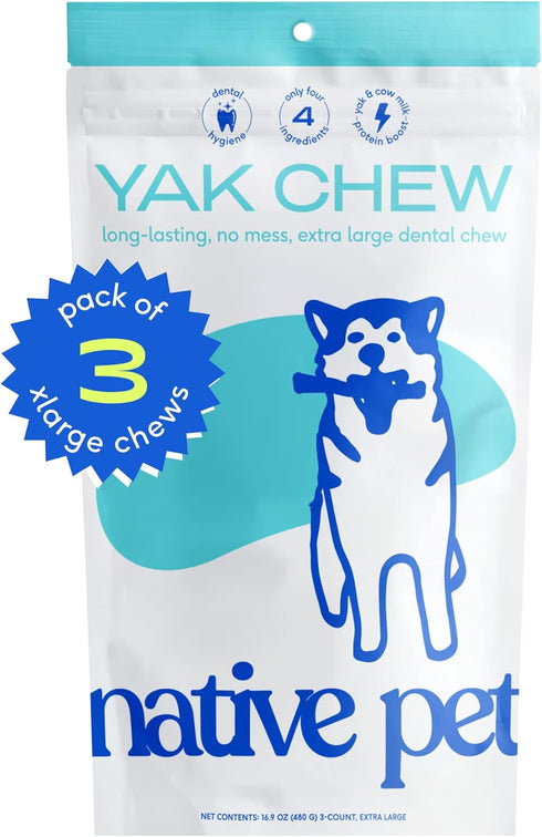 Native Pet Yak Chews (3 X-Large Chews) - Dog Sticks & Chews for Large Dogs