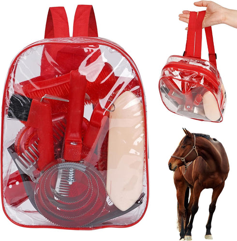 10pcs Set Horse Grooming Kit, Horse Brushes for Grooming Horse Cleaning Tool with Tote Bag, Sweat Scraper, Curry Comb