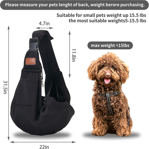 Small Pet Carrier Pouch Sling for Daily Use, Adjustable Strap, Safety Buckle for Puppy Dog and Cat Kitten, Black