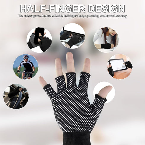 Fingerless Workout Gloves for Men and Women, Half Finger Work Glove, Black Pilates Gloves with Grip, Fitness Exercise