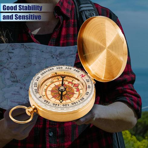 Rovella 2Pcs Metal Camping Survival Compass, Brass Pocket Compass, Glow in The Dark Survival Gear for Hiking Camping