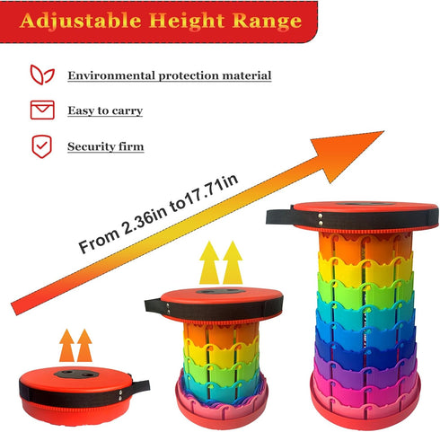 360lbs Jakuva Rainbow Travel Camping Stool, Retractable Portable Folding Stool,Collapsible Telescoping Stool with Max
