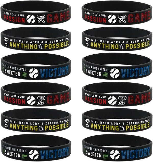 Inkstone 12-pack Baseball Motivational Silicone Bracelets - Wholesale Bulk Sports Gifts