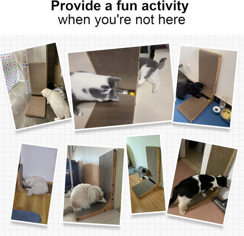 FUKUMARU Cat Scratcher, 18.7 Inch L Shape Wall Mounted Cardboard with Ball Toy for Indoor Cats