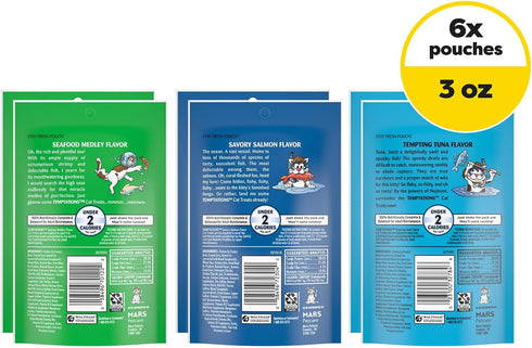 Pack,3 oz. Pouches,(Pack 12) Temptations Cat Treats Classic Crunchy and Soft Seafood Lovers Variety
