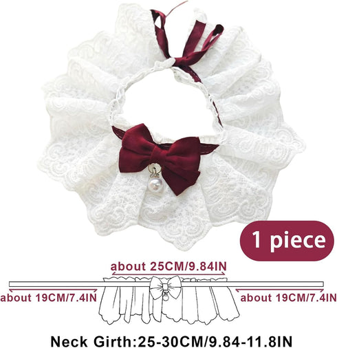 Hikiwin Costumes,Crimson,1 Elegant Lace Cat Collar with Cute Bow,Cat Collar with Bow Tie,Pet Lace Bib Collar with Cute