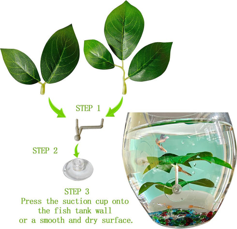Fish Leaf Pad Fish Tank Accessories, 3 pcs Adjustable Plastic Plants for Betta Natural Habitat with Suction Cup