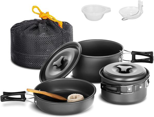 Lixada Camping Cookware Mess Kit, 10pcs Non-Stick Lightweight Stackable Pot Pan Bowls with Storage Bag for Hiking