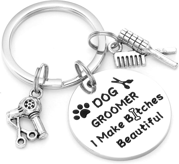 Dog Groomer Gifts Keychain - Key Chains for Dog Groomers, Dog Stylist Presents, Pet Hair Groomer Jewelry