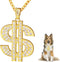 FUNKA Gold Chain Dog Collar - Adjustable Cuban Link Necklace with Crystal Dollar Sign Pendant for Cute Fashion Pet