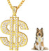 FUNKA Gold Chain Dog Collar - Adjustable Cuban Link Necklace with Crystal Dollar Sign Pendant for Cute Fashion Pet