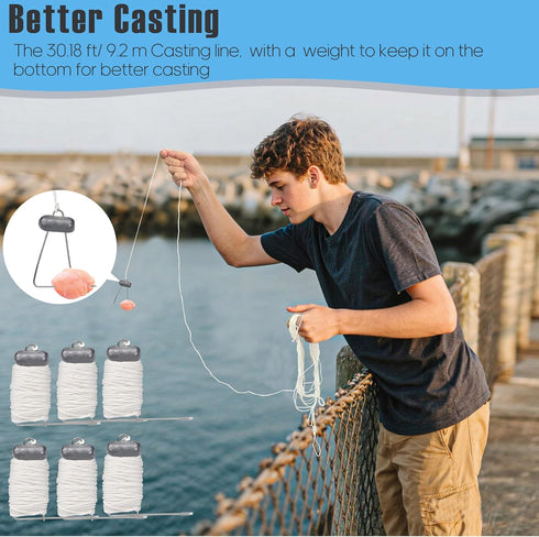 9 Pack 30FT/9.14M QualyQualy Crab Throw Line Length Weighted Crab Trap Line Kit with Tong, Measuring Tool and Gloves